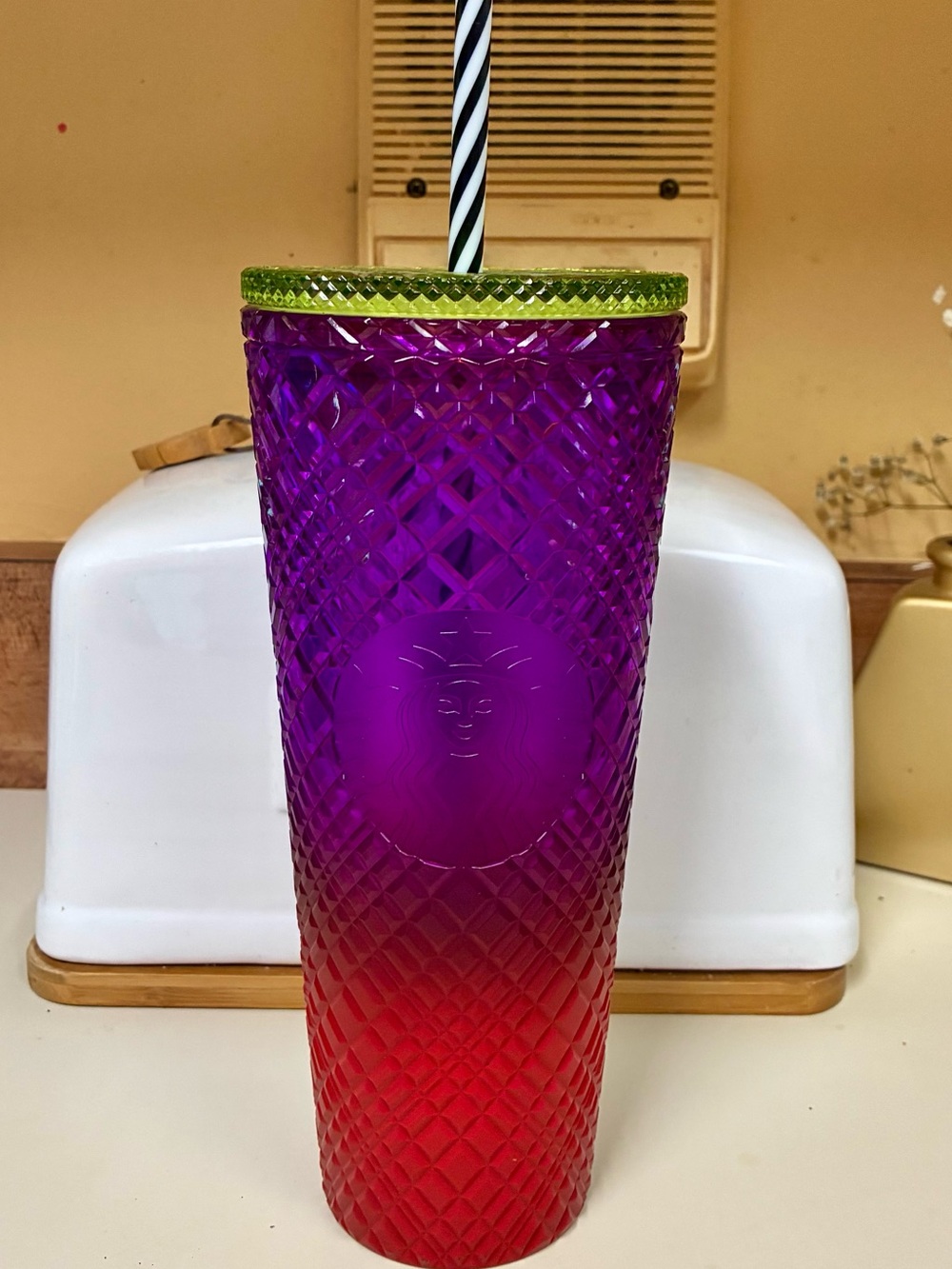 Starbucks She x This ombré purple red jeweled tumbler green top w black white 24
